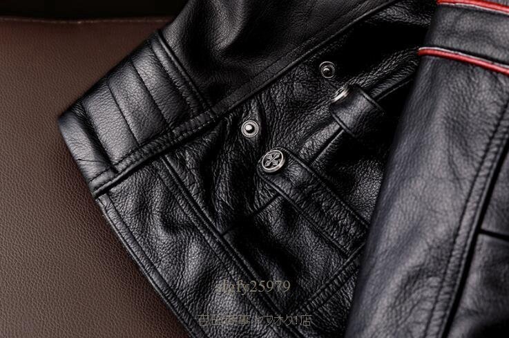A7041新品 ハレーバイクレザージャケット 上品 本革 高級(jí) 牛革 刺繍 ライダースジャケット 革ジャン Ｓ～5XL 秋冬 黒