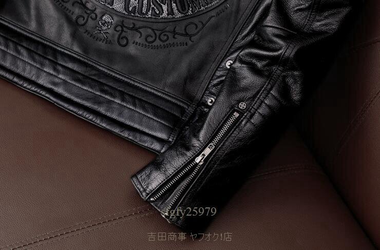 A7041新品 ハレーバイクレザージャケット 上品 本革 高級(jí) 牛革 刺繍 ライダースジャケット 革ジャン Ｓ～5XL 秋冬 黒