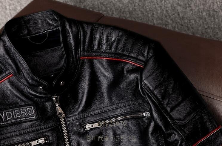 A7041新品 ハレーバイクレザージャケット 上品 本革 高級(jí) 牛革 刺繍 ライダースジャケット 革ジャン Ｓ～5XL 秋冬 黒