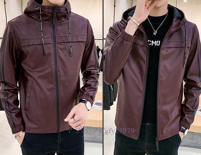 P705 new goods autumn winter leather jacket men's rider's jacket bike jacket jumper blouson leather jacket protection against cold with a hood .M~4XL