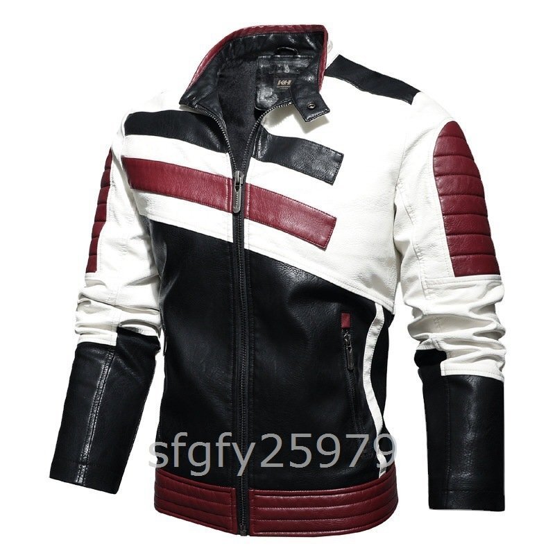 C71☆新品 里起毛 ライダース バイクジャケット レザージャケットスタジャン 革ジャン メンズ 上質(zhì) 野球服 秋冬 防風(fēng)【M~4XL】選択可