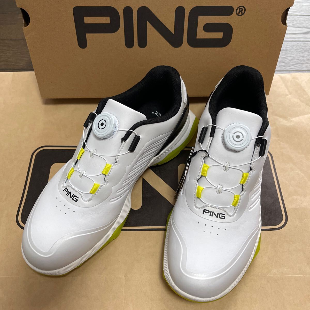 送料無料PINGピンゴルフ人工皮革フラッグシップモデルBLADE SOLEスパイクスリーシューズ体重移動回転容易S字設計White(大特価27.0cm)新品