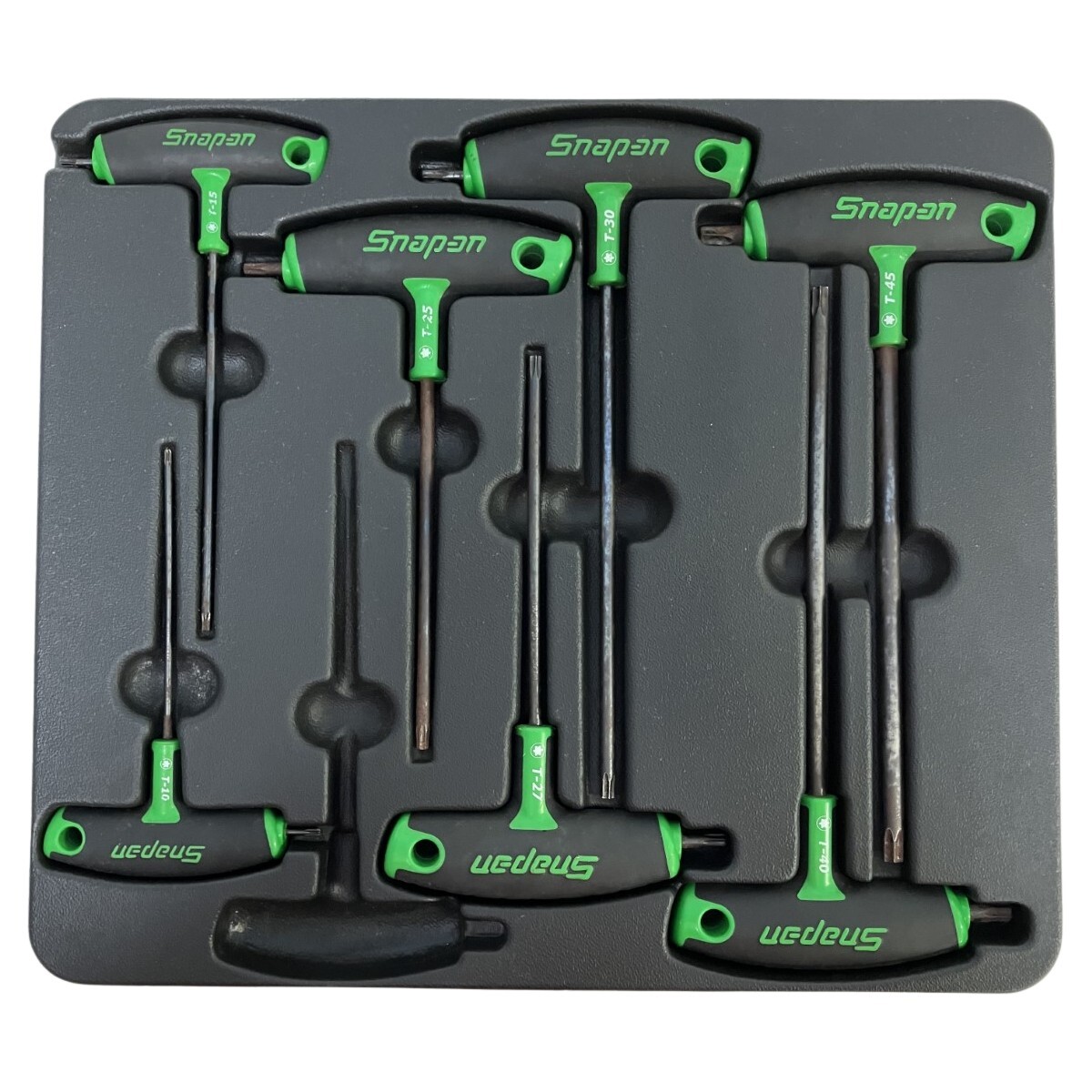 ЗЗ Snap-on スナップオン T型トルクスレンチ 7本 トレー付 ※１本欠品 AWSGT800 ブラック×グリーン 傷や汚れあり