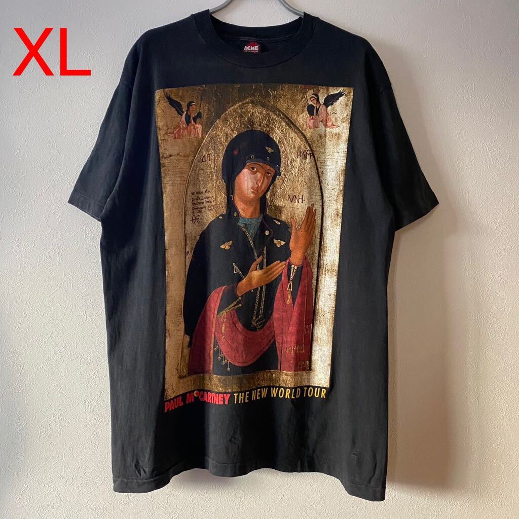 古着 90s Paul McCartney The New World Tour Tee XL Black Band 古着 90s Paul McCartney The New World Tour Tee XL Black Band