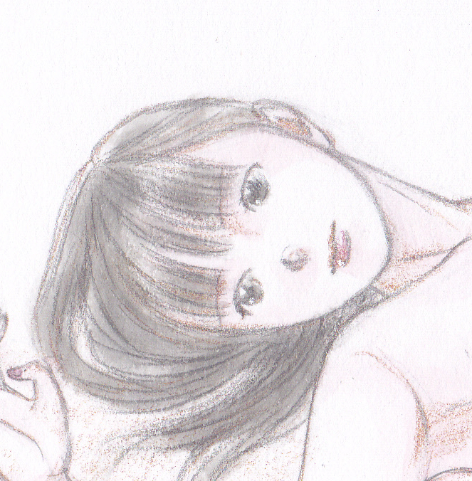 vivi 手描きイラスト「angel16」女の子 美女　美少女　美人　ロングヘア　寝転ぶ　美人画　裸婦　鉛筆画 直筆 原画 約B6サイズ