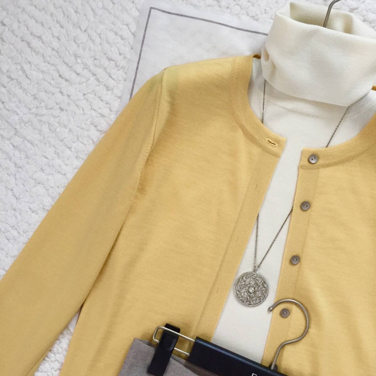 FOXEY ニットカーディガン 38 シトロン ウールBLEND#ロゴ FOXEY ニットカーディガン 38 シトロン ウールBLEND#ロゴ