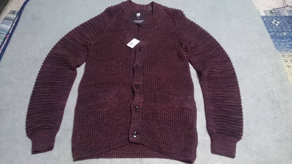 定価￥19800 G-star Raw SUZAKI KNIT ジースターロウ メランジ柄/粗編/袖リング編 極厚/コットン スザキ カーディガン ボルドー S/実質L位