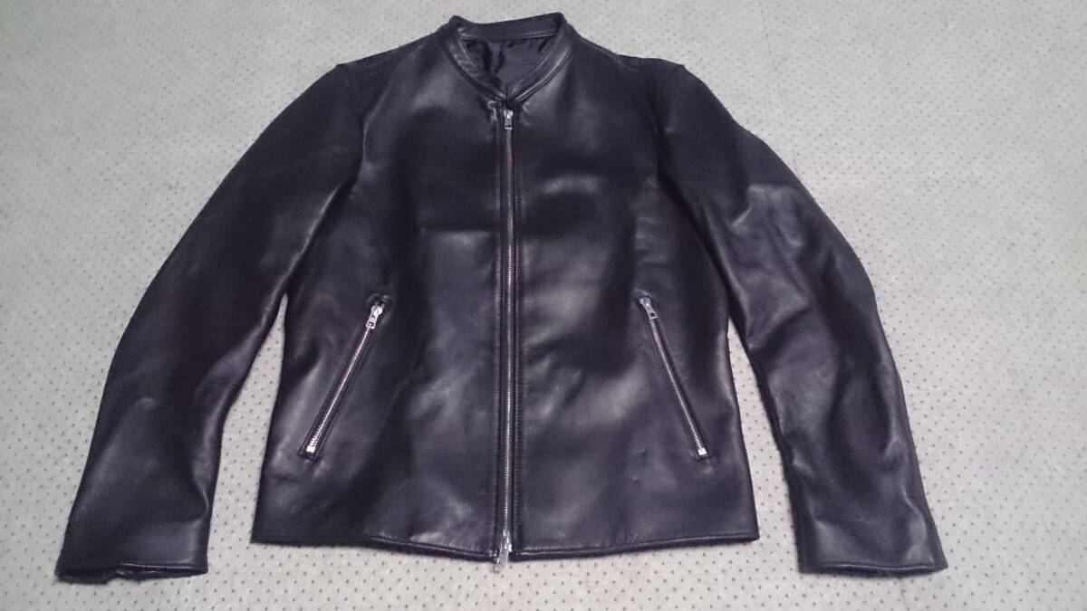 中古/美品 LIDnM リドム 日本製 本革 羊革 レザー ラムレザー スリムフィット Wジップ シングルライダース ジャケット 黒 M 