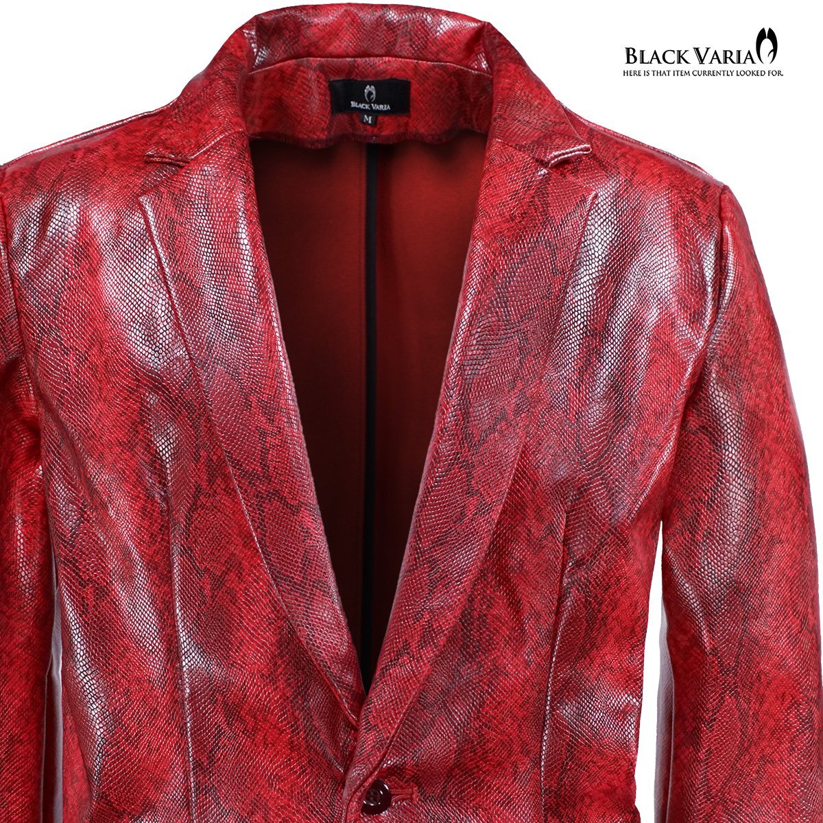 232700-rebk BLACK VARIA long jacket PU leather . python print synthetic leather 1. tailored jacket mens men's ( red red black black ) L