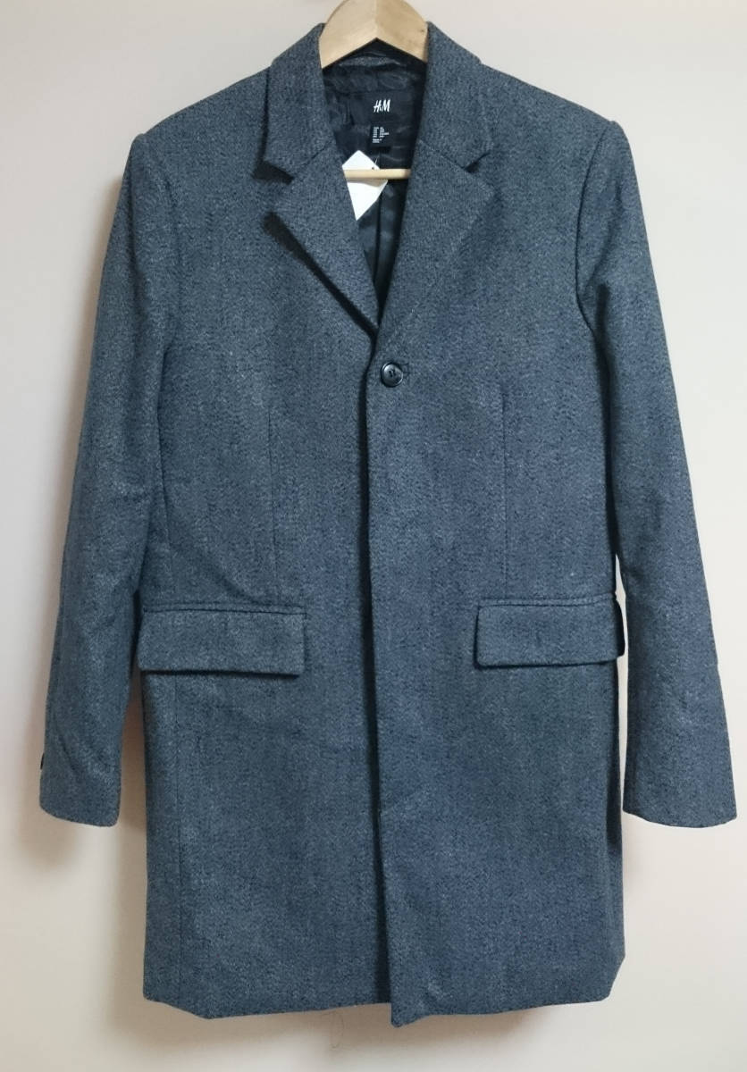 H&M [エイチアンドエム]メンズ チェスター コート/サイズ:US-34R EUR-44/著丈:90cm/グレー/美品/定価:13990円/アウター/トップス/未使用品