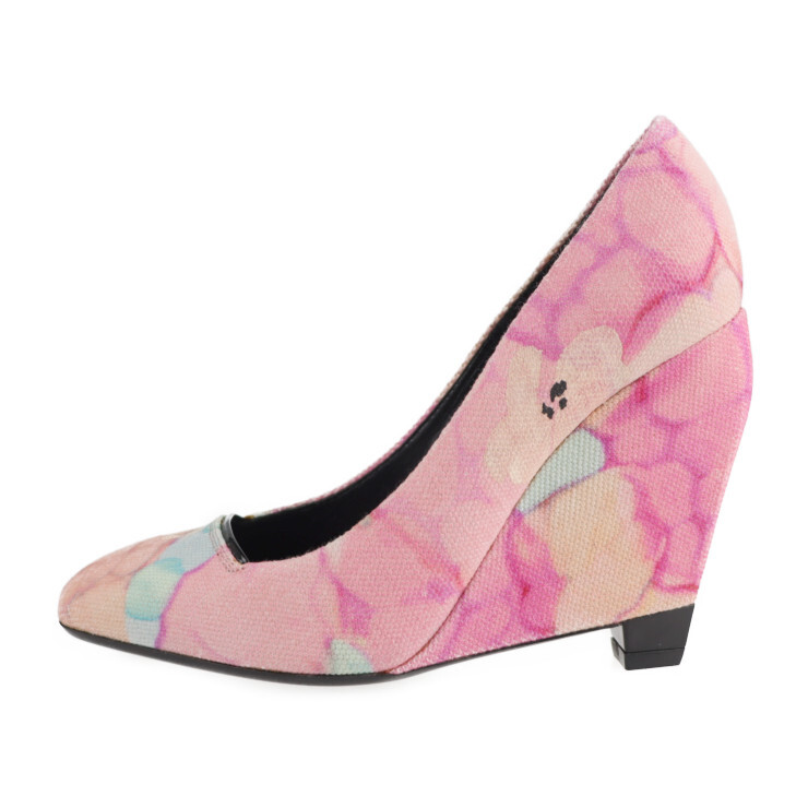 美品 LOUIS VUITTON ルイ ヴィトン パンプス #35 キャンバス ピンク マルチカラー フラワー 花柄 ウェッジソール 參考22.5cm【本物保証】