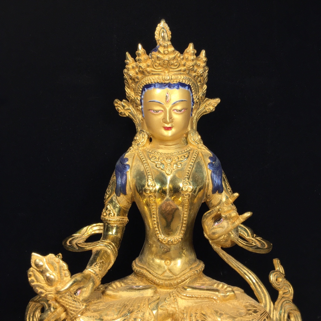 銅器 金錠 稀少品 重厚 極細工 工芸品 美術品 置物 珍品旧蔵*蔵伝 純銅 密宗全 鍍金 度母 置物 賞物 極細工 古美術
