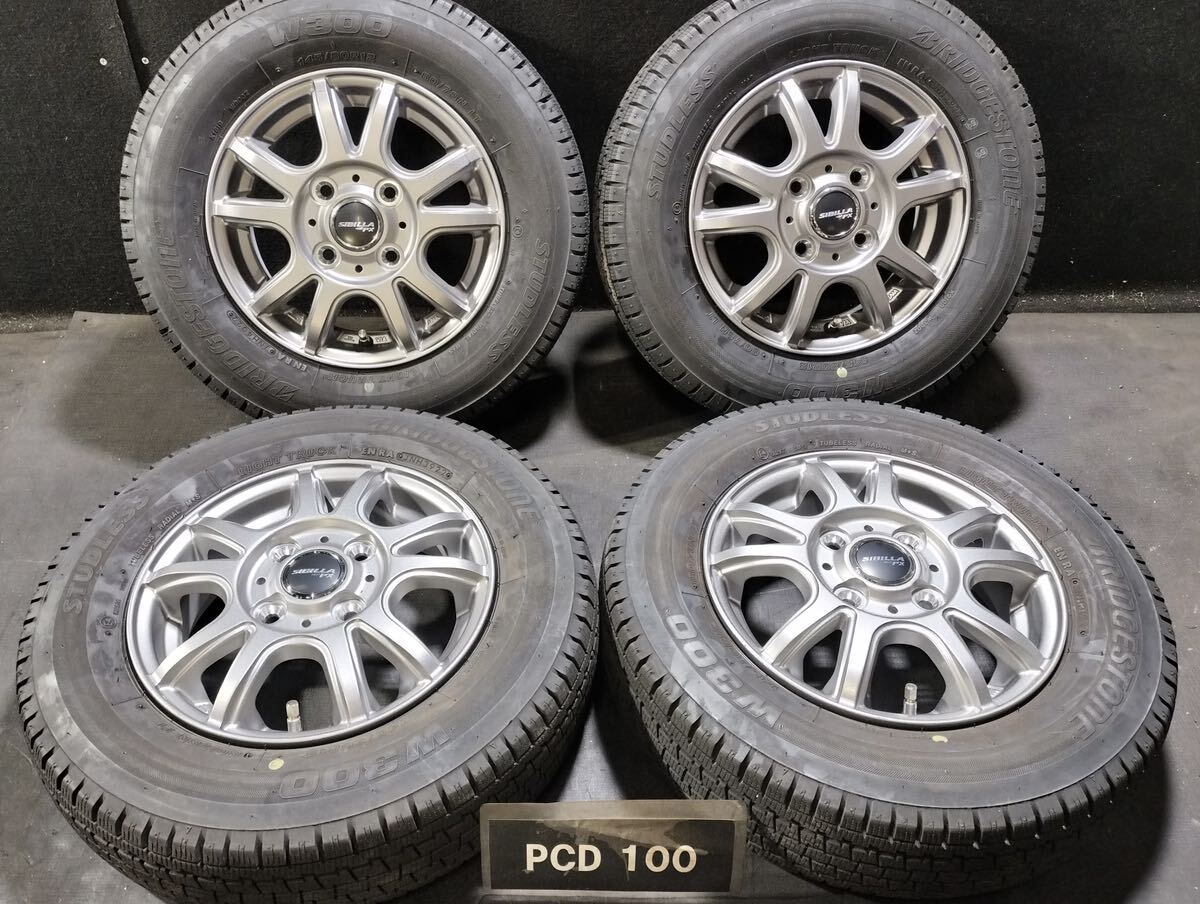 軽トラ 軽バン バリ山 スタッドレス 新品アルミ ホイール 145/80R12LT 80/78N ４本 ブリヂストン W300 3.5J 100-4H 733315/190305