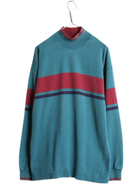 80s USA製 エルエルビーン モックネック ボーダー 長袖 Tシャツ メンズ M / 80年代 ヴィンテージ LLBEAN ラガーシャツ 素材 ヘビーウェイト