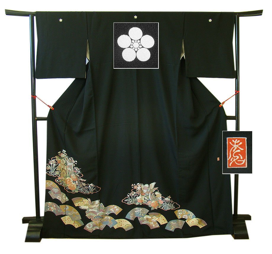 時代屋 裄70.1ｃｍ ロング寸 結婚式 作家物 極上一越地 金彩加工染柄 黒留袖 正絹 未使用 仕付糸付 袷 梅鉢 158ｃｍ～165ｃｍ D584