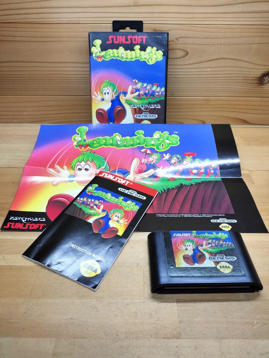 レア/SEGA/GENESIS/ジェネシス/Lemmings/海外版/箱説付/メガドライブ/MD/MEGA DRIVE/1992/セガ/SUNSOFT/レミングス/日本製/サンソフト