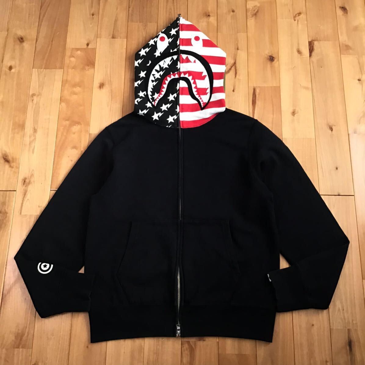  star article flag Shark Parker M size American shark full zip hoodie a bathing ape BAPE sta USA Ape Bape A Bathing Ape i7557