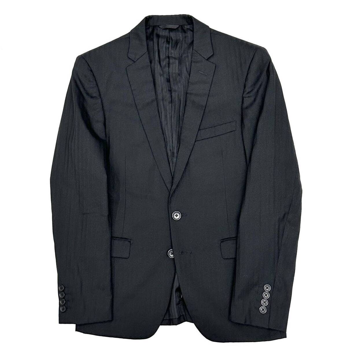 D'URBAN ombrare ウール シルク 2B スリム 光沢 ストライプ シングルスーツ(44)ブラック メンズ 紳士服 ダーバン 日本制