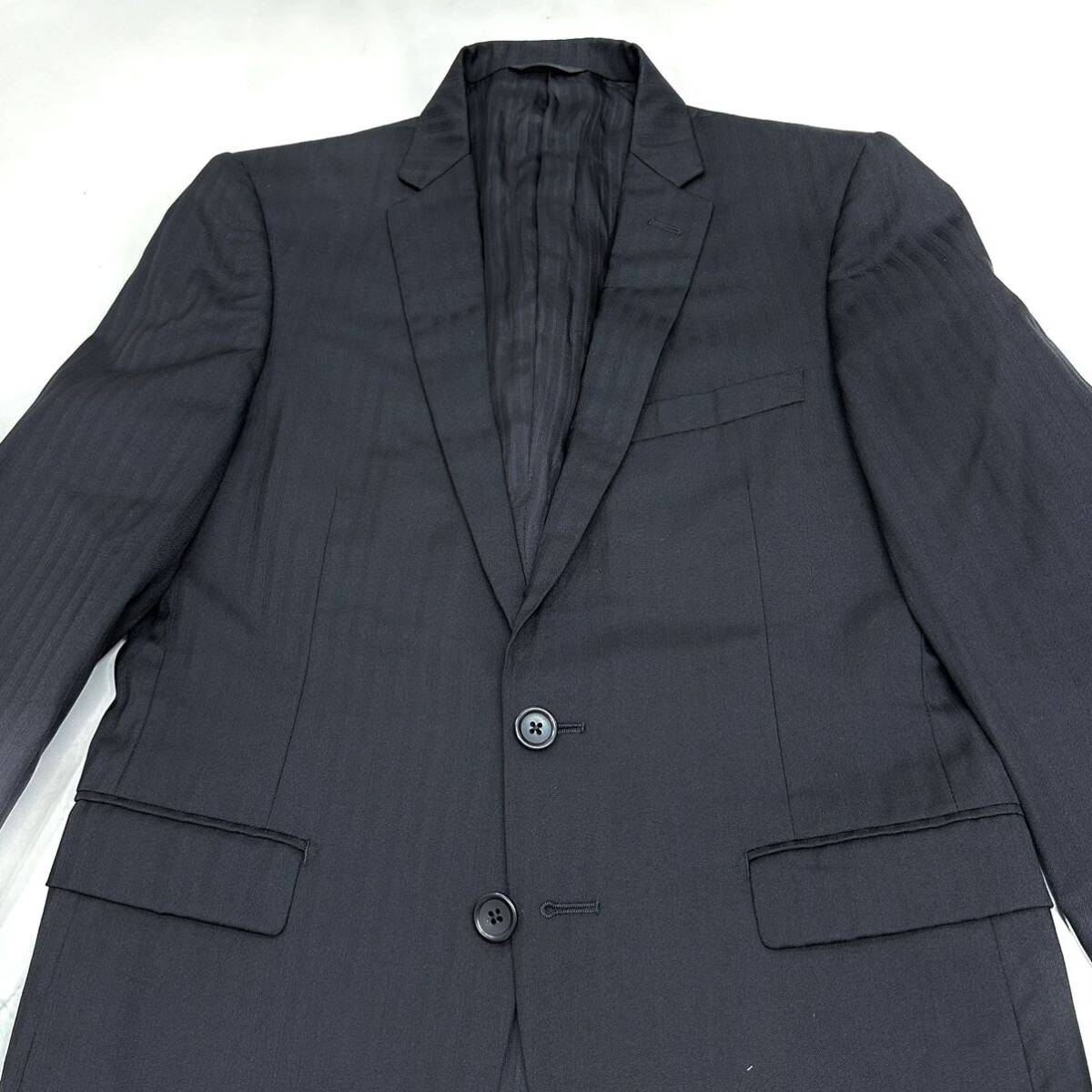 D'URBAN ombrare ウール シルク 2B スリム 光沢 ストライプ シングルスーツ(44)ブラック メンズ 紳士服 ダーバン 日本制