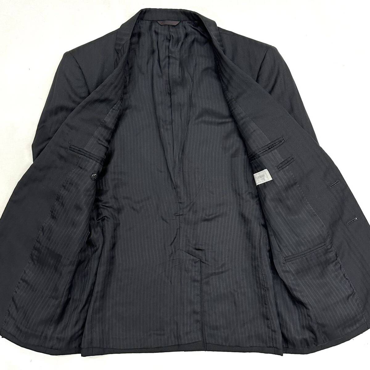 D'URBAN ombrare ウール シルク 2B スリム 光沢 ストライプ シングルスーツ(44)ブラック メンズ 紳士服 ダーバン 日本制