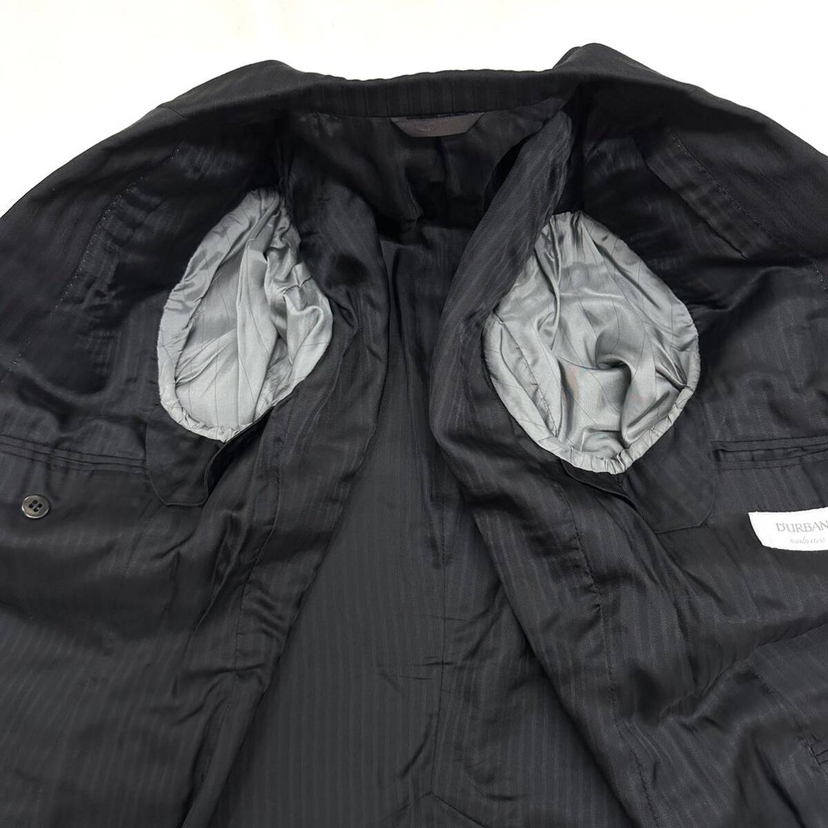 D'URBAN ombrare ウール シルク 2B スリム 光沢 ストライプ シングルスーツ(44)ブラック メンズ 紳士服 ダーバン 日本制