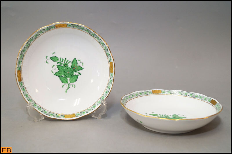 1591-ヘレンド◆アポニーグリーン プレート フルーツボウル ラウンドディッシュ 金彩 食器 ハンガリー製 HEREND HVNGARY