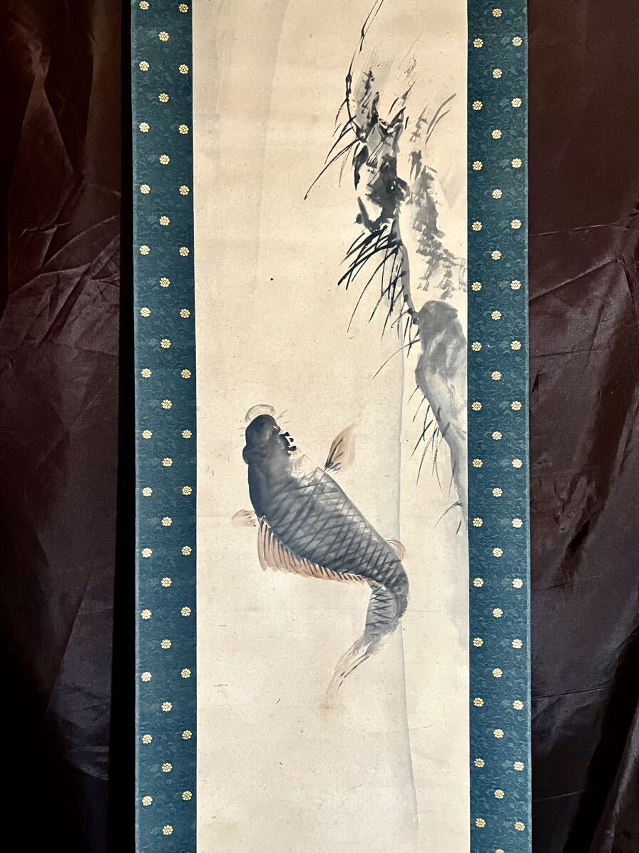 真作】【S8】中村蕉畝「飛鯉図」紙本 肉筆 花鳥図 鳥獣 絵画