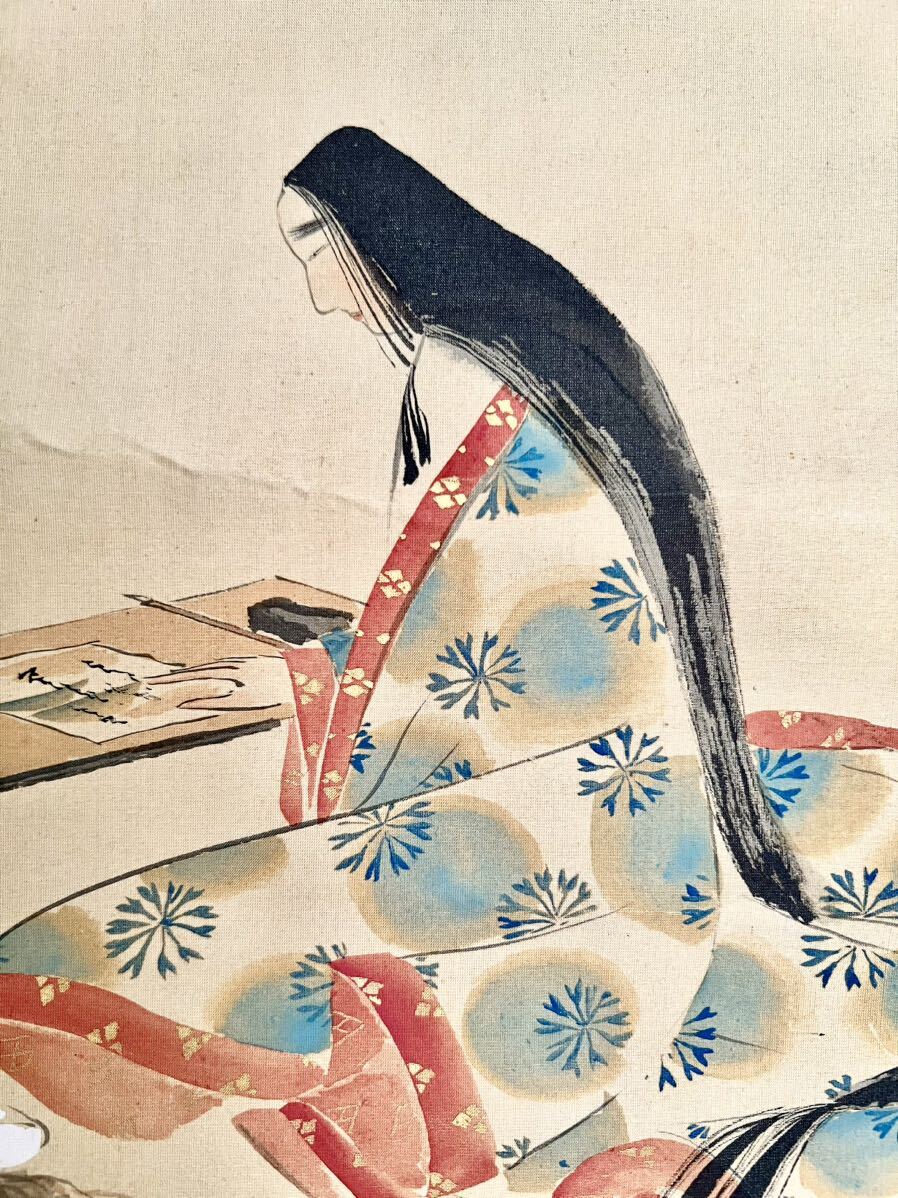 真作】【S8】岡崎義香「紫式部」絹本 肉筆 浮世絵 大和絵 美人画 真作】【S8】岡崎義香「紫式部」絹本 肉筆 浮世絵 大和絵 美人画