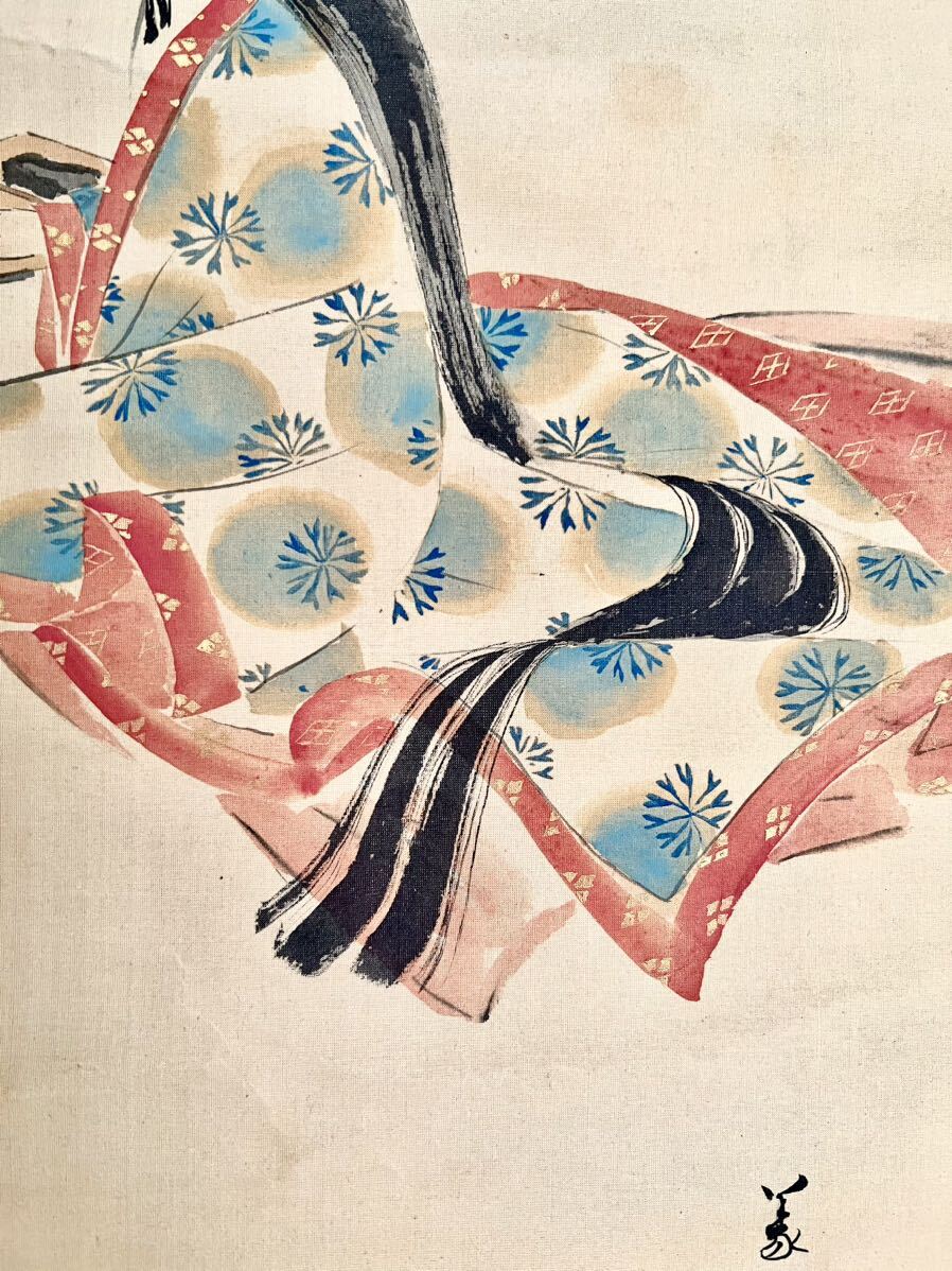 真作】【S8】岡崎義香「紫式部」絹本 肉筆 浮世絵 大和絵 美人画 真作】【S8】岡崎義香「紫式部」絹本 肉筆 浮世絵 大和絵 美人画