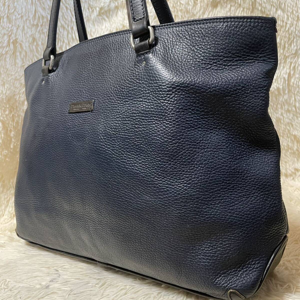 美品 大容量 ●ダニエル&ボブ Daniel&Bob トートバッグ ビジネス オールレザー シボ革 本革 肩掛け 黒 ネイビー 紺 メンズ A4可 PC LEVIN