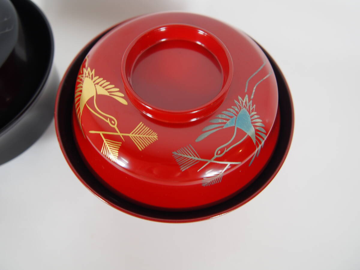 オープンセール 福袋 輪島塗 本漆塗 松喰鶴蒔絵 夫婦椀 吸物椀 金銀 鶴絵 木箱付 R 椀