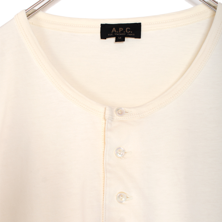 A.P.C A.P.C. Греция производства короткий рукав футболка cut and sewn застежка с планкой редкость редкий одноцветный белый "теплый" белый хлопок 100% унисекс 