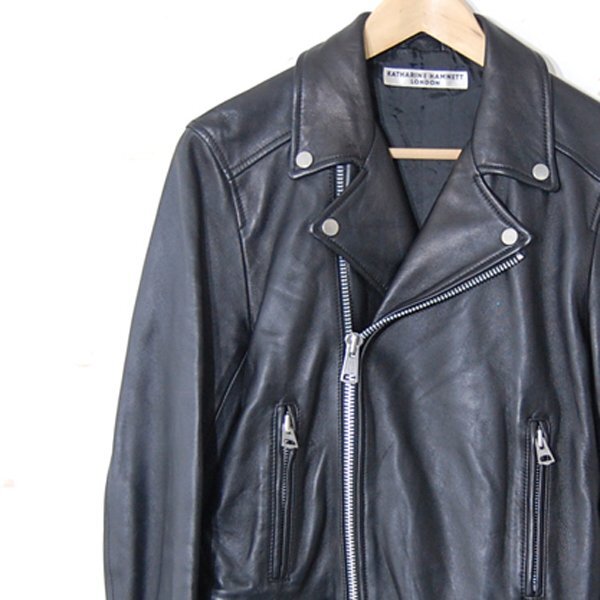 キャサリンハムネットKATHARINE HAMNETT■本革 ダブル レザー ライダースジャケット 羊革■L■ブラック ※NK4902081