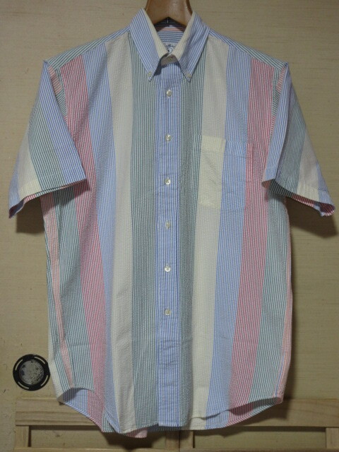 Brooks Brothers/SPORT SHIRT　ブルックスブラザーズ/スポーツシャツ　半袖BDシャツ　M　マルチストライプ　綿100%　シアサッカー！