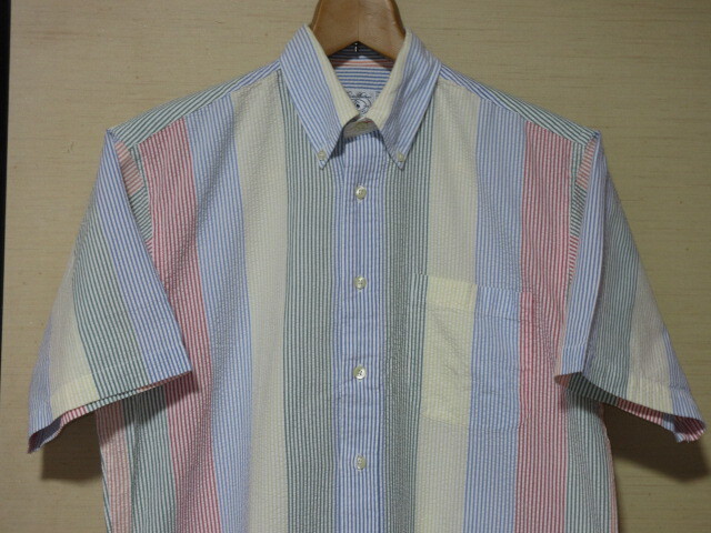 Brooks Brothers/SPORT SHIRT　ブルックスブラザーズ/スポーツシャツ　半袖BDシャツ　M　マルチストライプ　綿100%　シアサッカー！