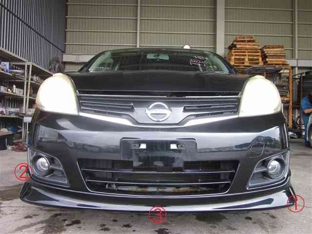 ノート　E11　H23年式　フロントバンパー　グリル　スポイラー　フォグランプ付　KH3　No.240208