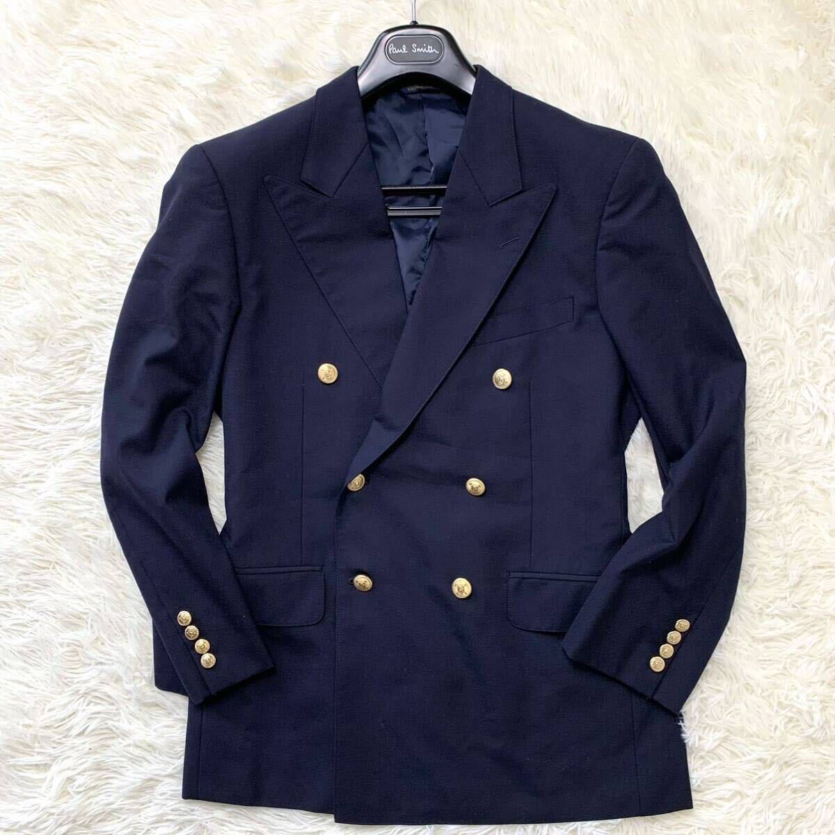 極美品/金ボタン ●RALPH LAUREN ラルフローレン CHAPS 紺ブレザー テーラード ジャケット ダブル 金ボタン ネイビー ラムウール L相当