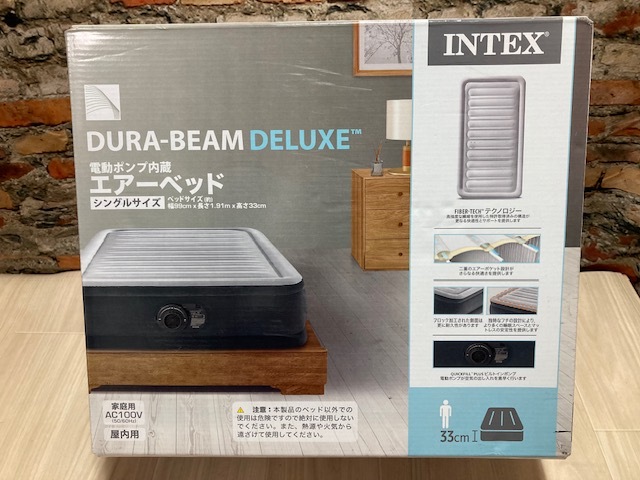T INTEX　DURA-BEAM DELUXE エアーベッド　電動ポンプ内蔵　シングル　サイズ　震災キャンプアウトドア車中泊寝具ベット