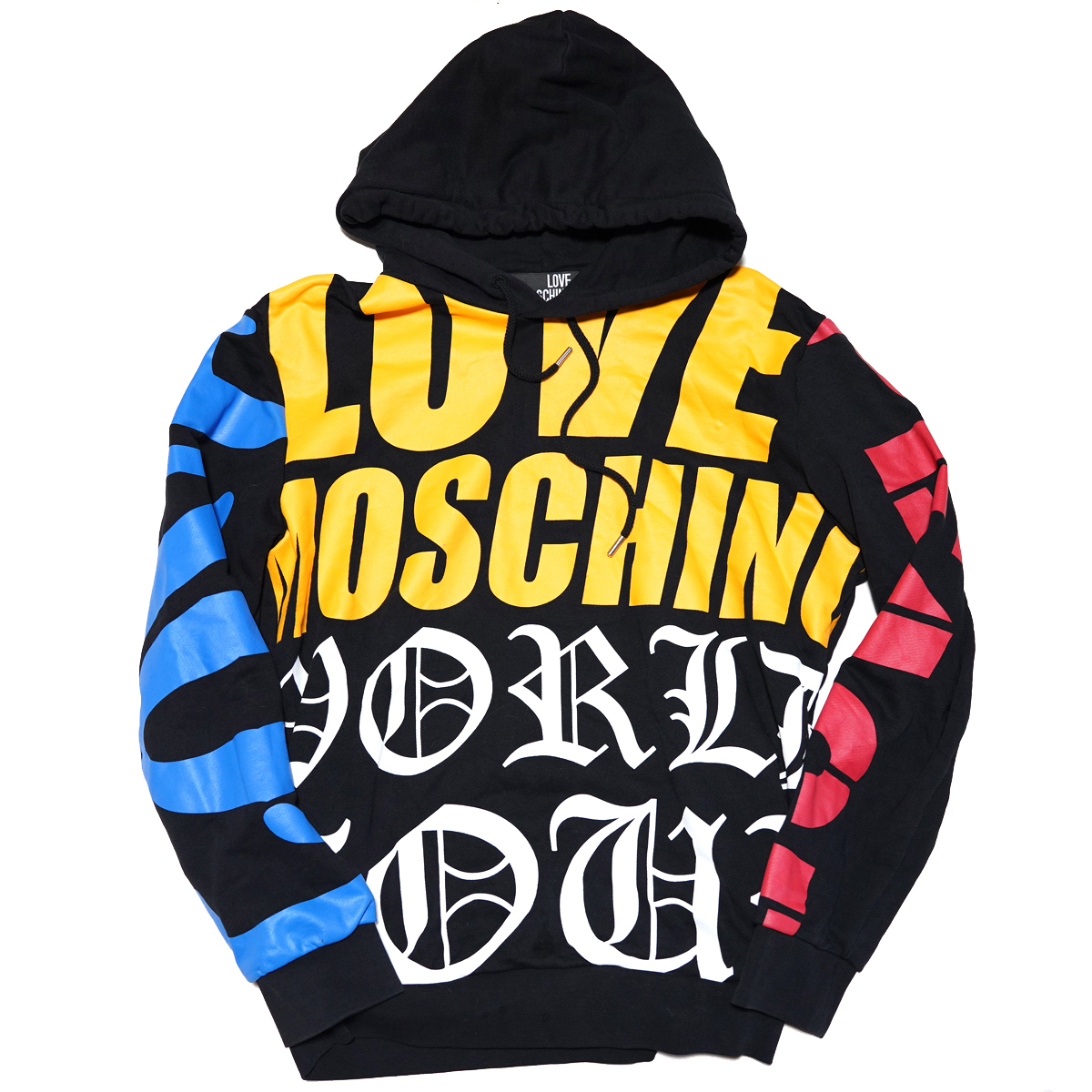ラブモスキーノ 総柄 ペイント ロゴ パーカー 黒 ブラック マルチカラー XS LOVE MOSCHINO