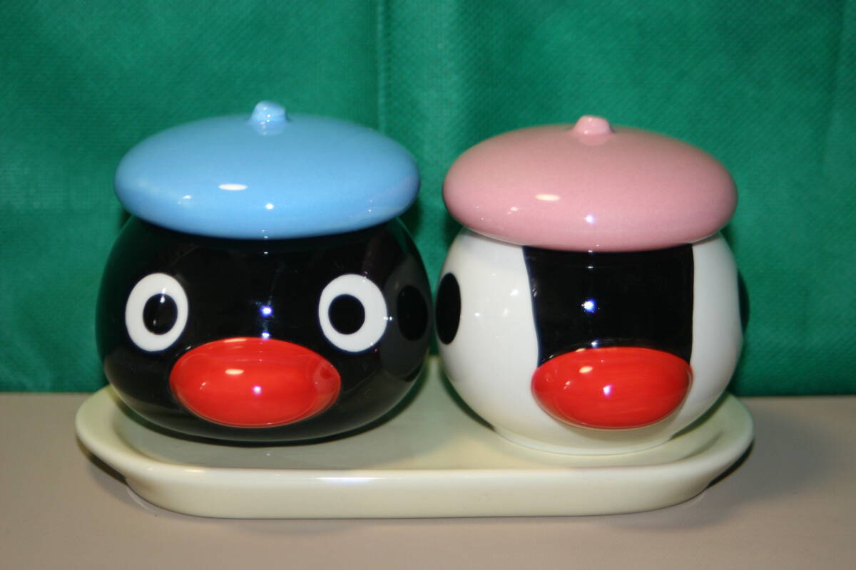ピングー & ピンガ トレイ付きミニポットセット 陶器　ミスタードーナツ　2003年 ノベルティ Pingu & Pinga 非売品 ミスド