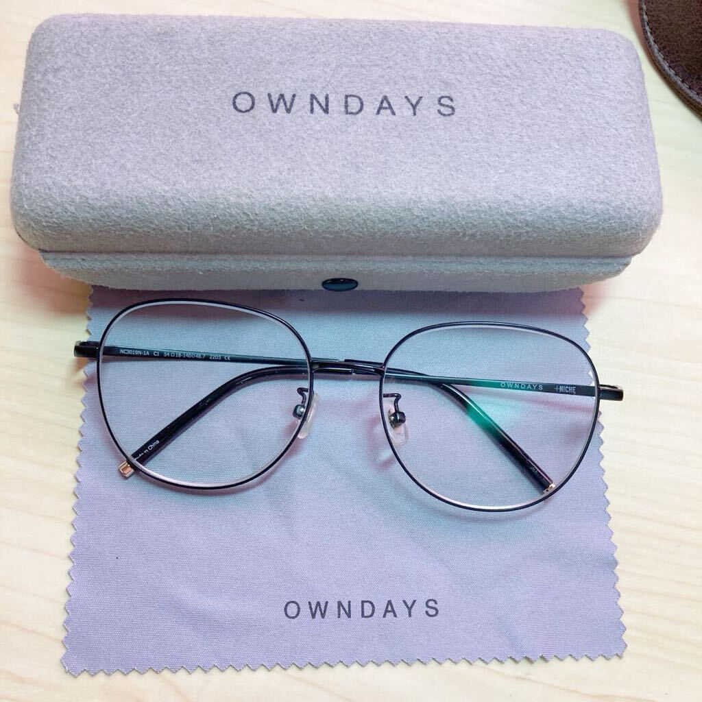 オンデーズ　メガネ 眼鏡 OWNDAYS +NICHE NC3019N-1A ブランド　ケース付き　メガネ拭き付き　ブラック　黒　メンズ　レディース