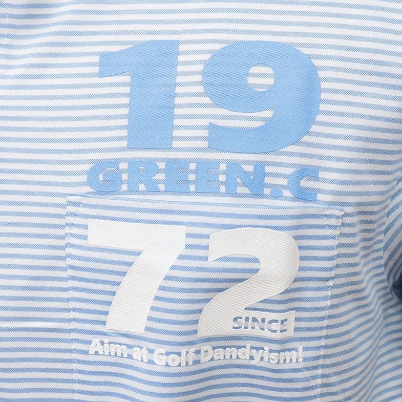 2023 spring summer /GREENCLUBS/5(XL) size / domestic production polo-shirt .... cotton kanoko flexible border pattern . pocket Golf short sleeves new goods / blue × white /it107/