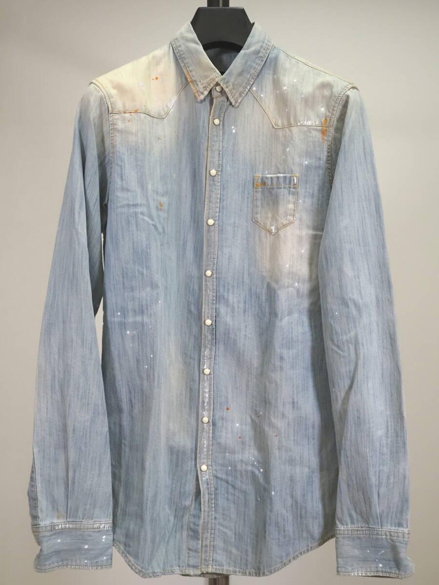 美品 DSQUARED2 ディースクエアード 13SSビンテージ加工デニムウェスタンシャツ44 Italy製