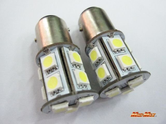 MADMAX トラック用品 LED S25(BA15S) ダブル球 3chip SMD 13連 ホワイト2個SET 24V/ブレーキ テールランプ等に【メール便送料210円】