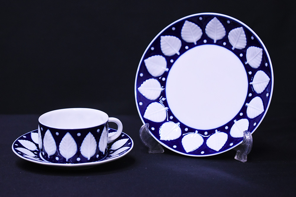 ★Sargadelos/サルガデロス/F73シリーズ/カップ＆ソーサー/C＆S/サルガブルー/スペイン製/茶器/カフェオレカップ/リーフ柄/食器/TLE12610