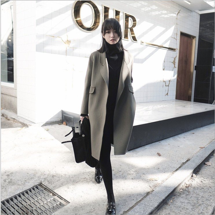  lady's outer switch pea coat casual commuting turn-down collar autumn winter Chesterfield coat casual S