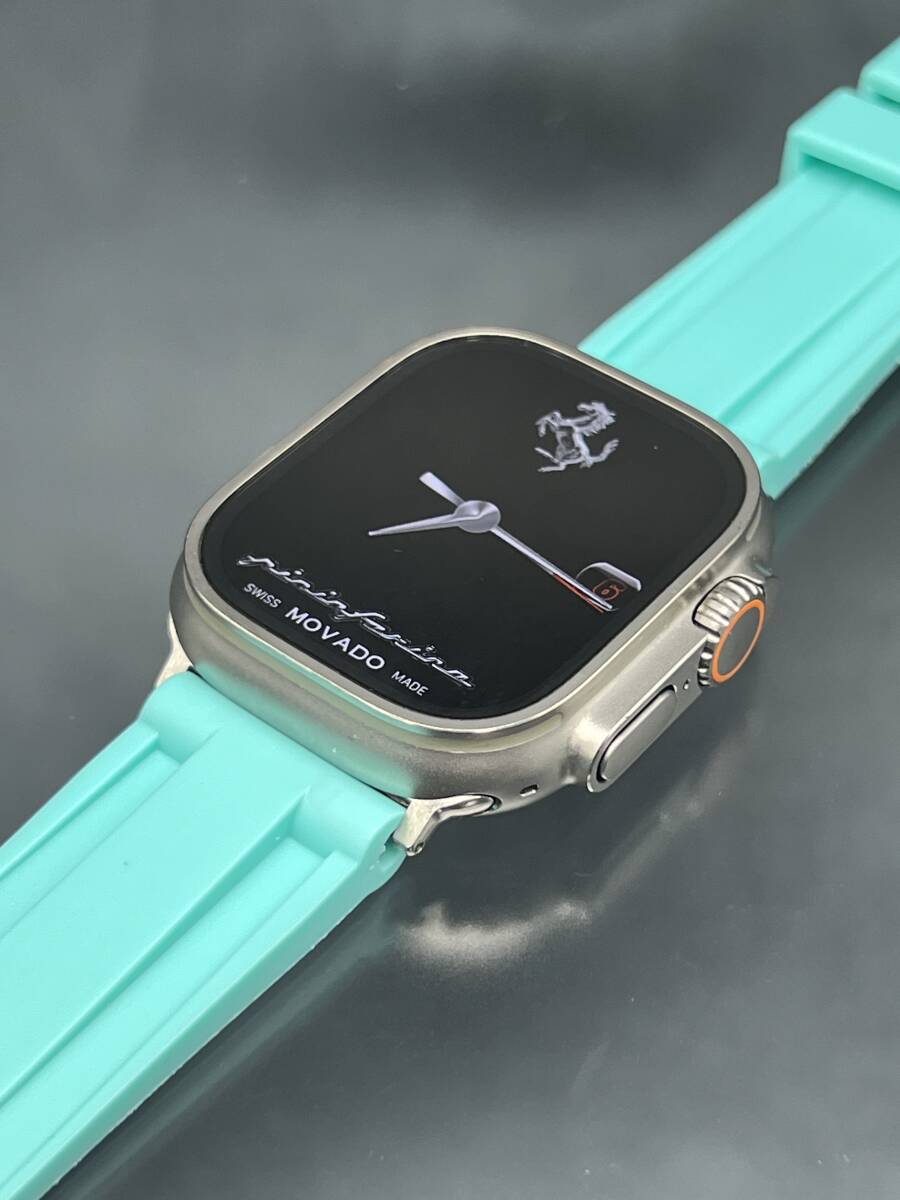 ティファニーブルー 24mm 幅 アップルウォッチ ラバー ベルト ソリッド バンド ストラップ 49mm ウルトラ ULTRA ホールバックル applewatch_画像4