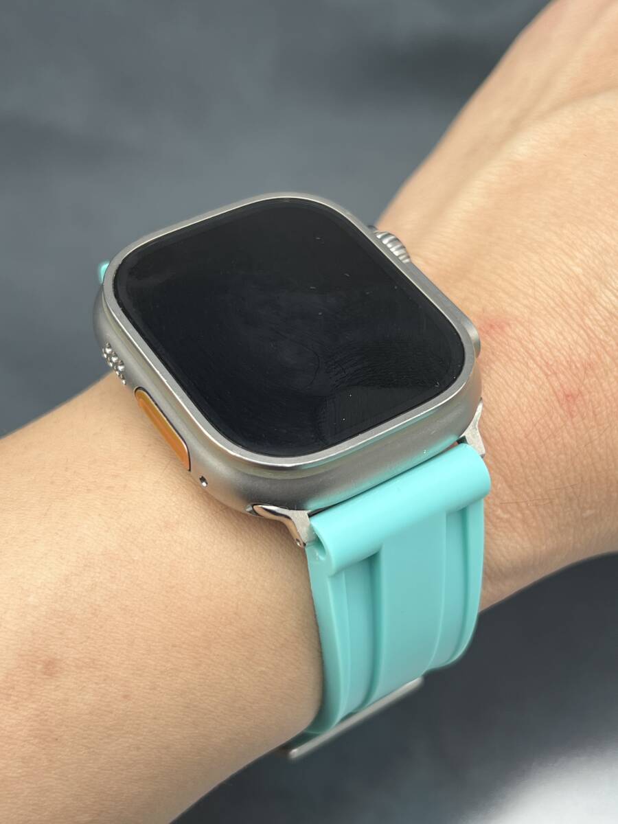 ティファニーブルー 24mm 幅 アップルウォッチ ラバー ベルト ソリッド バンド ストラップ 49mm ウルトラ ULTRA ホールバックル applewatch_画像5