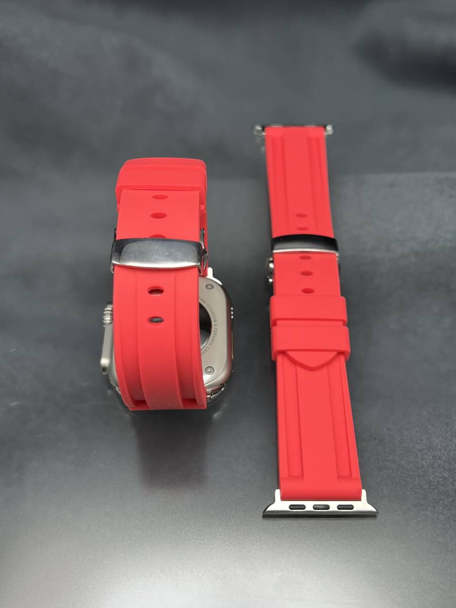レッド 24mm 幅 アップルウォッチ ラバー ベルト ソリッド バンド ストラップ 49mm ウルトラ ULTRA Dバックル applewatch_画像4