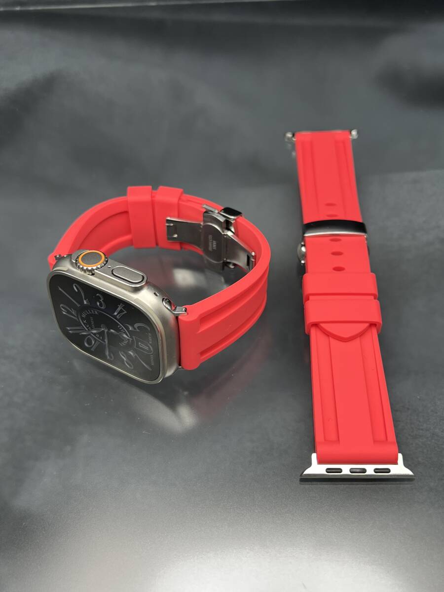 レッド 24mm 幅 アップルウォッチ ラバー ベルト ソリッド バンド ストラップ 49mm ウルトラ ULTRA Dバックル applewatch_画像3